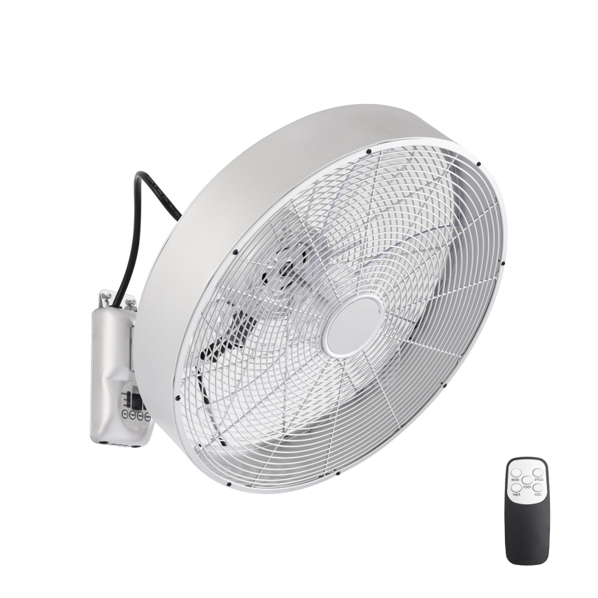 ZEVENTI - Vægmonteret ventilator FANNY 50W/230V Ø 45 cm mat krom + fjernbetjening