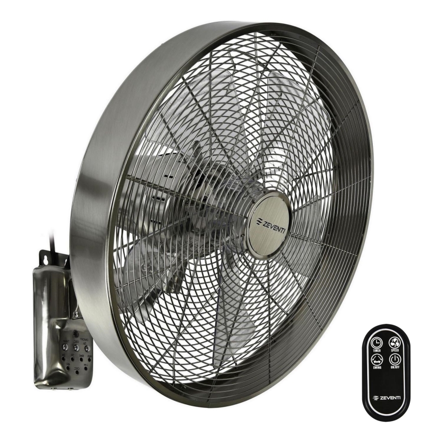 ZEVENTI - Vægventilator FREEZE 50W/230V diameter 40 cm mat krom + fjernbetjening