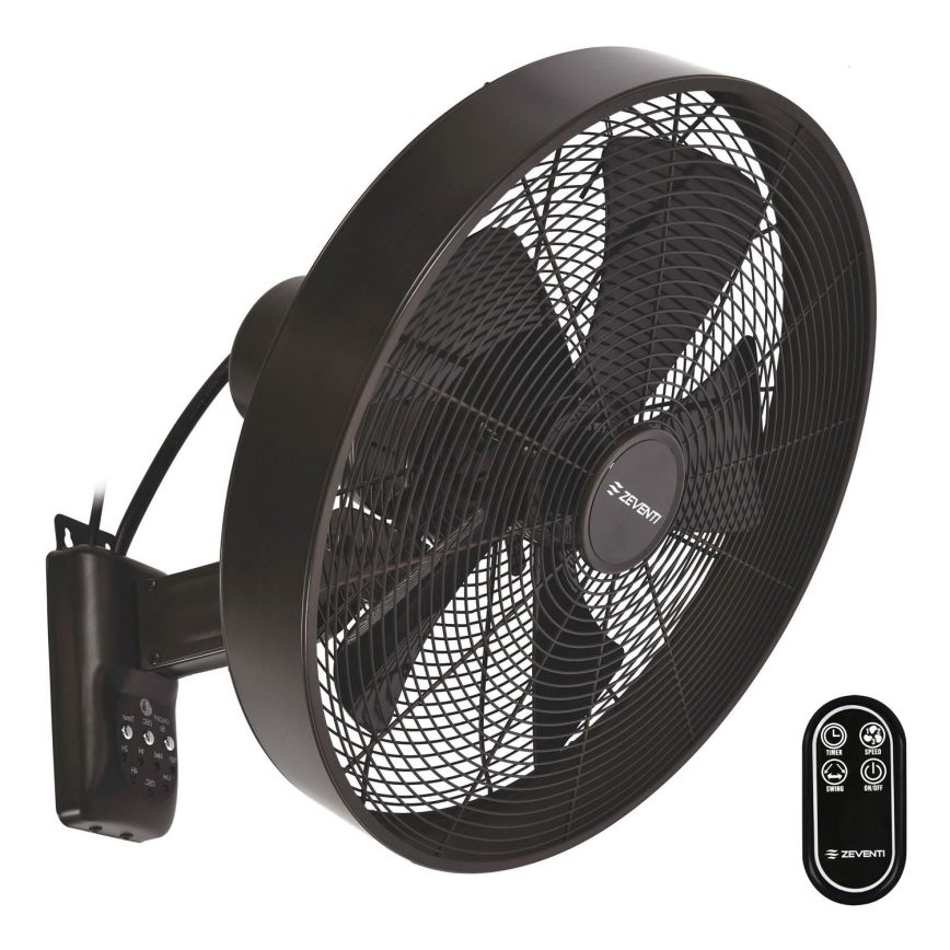 ZEVENTI - Vægventilator FREEZE 50W/230V diameter 40 cm sort/brun + fjernbetjening