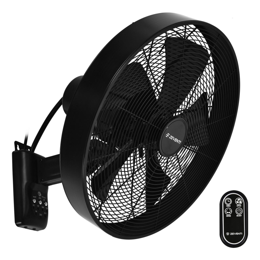 ZEVENTI - Vægventilator FREEZE 50W/230V diameter 40 cm sort + fjernbetjening