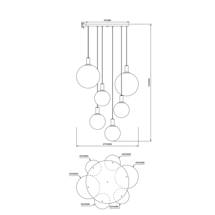 Zuma Line - Lysekrone med wireophæng, 6×E27/25W/230V, Ø 75 cm, guld/sort