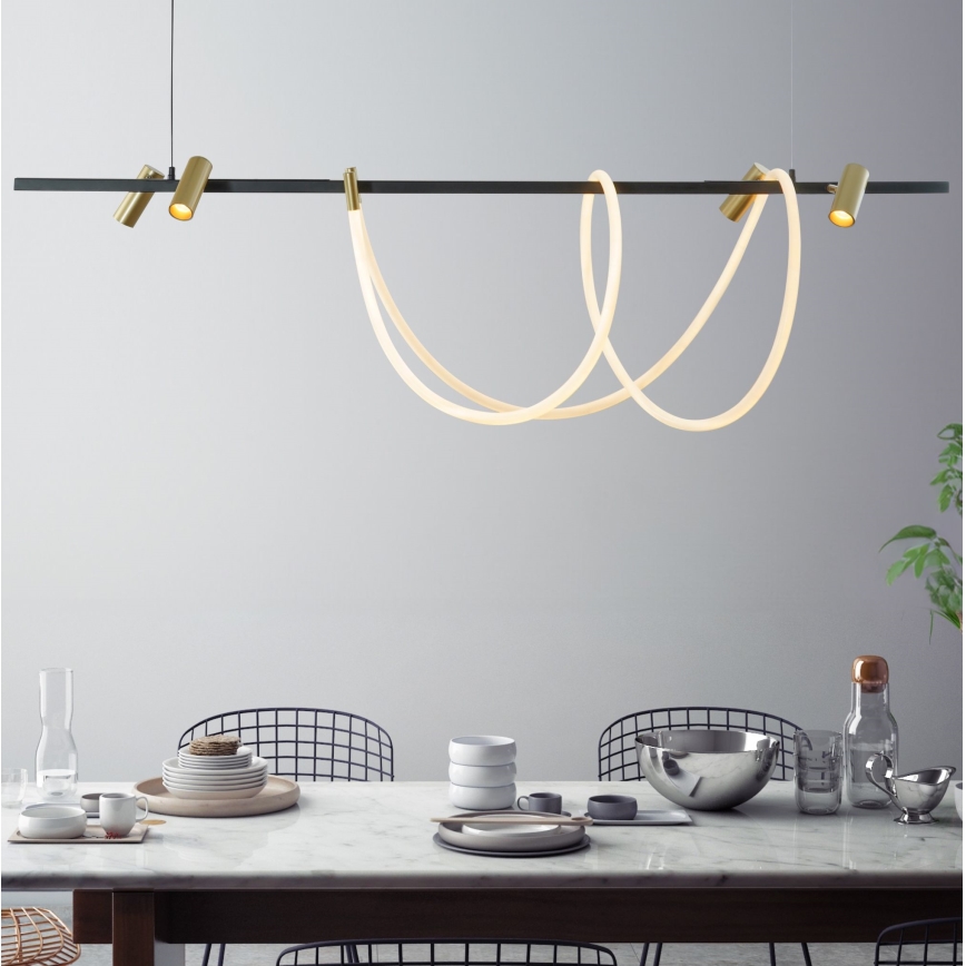 Zuma Line - LED pendel dæmpbar LED/60W + LED/7,5W/230V 2700-6000K sort/guldfarvet + fjernbetjening