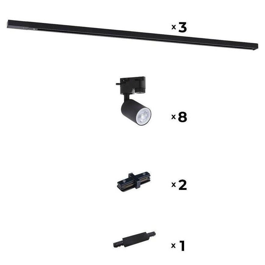 Zuma Line - Spotlampe til skinnesystem 8xGU10/10W/230V sort + skinnetilbehør