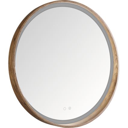 Zuma Line - LED opvarmet vægmonteret badeværelsesspejl med bagbelysning, 36 W, 230 V, 3000/4000/6000 K, Ø 80 cm, IP44, eg