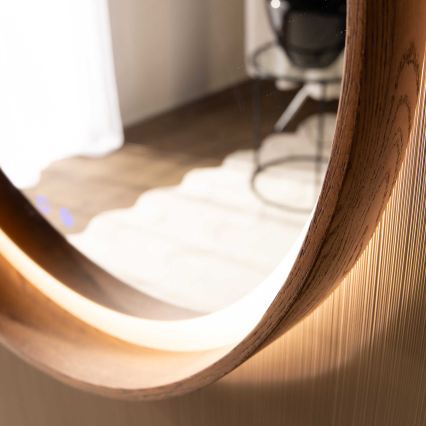 Zuma Line - LED opvarmet vægmonteret badeværelsesspejl med bagbelysning, 36 W, 230 V, 3000/4000/6000 K, Ø 80 cm, IP44, eg