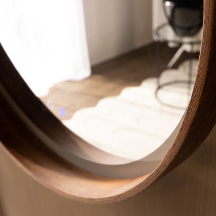 Zuma Line - LED opvarmet vægmonteret badeværelsesspejl med bagbelysning, 36 W, 230 V, 3000/4000/6000 K, Ø 80 cm, IP44, eg