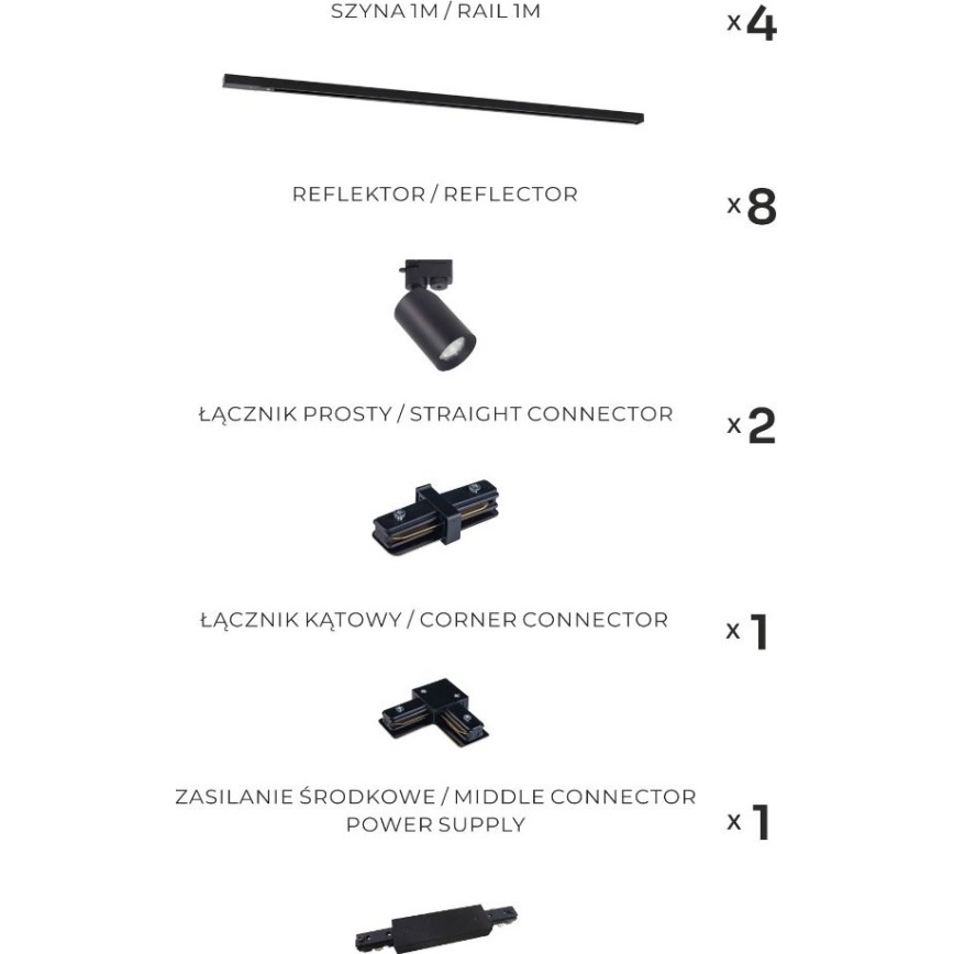 Zuma Line - Spotarmatur i skinnesystem 8xGU10/35W/230V sort
