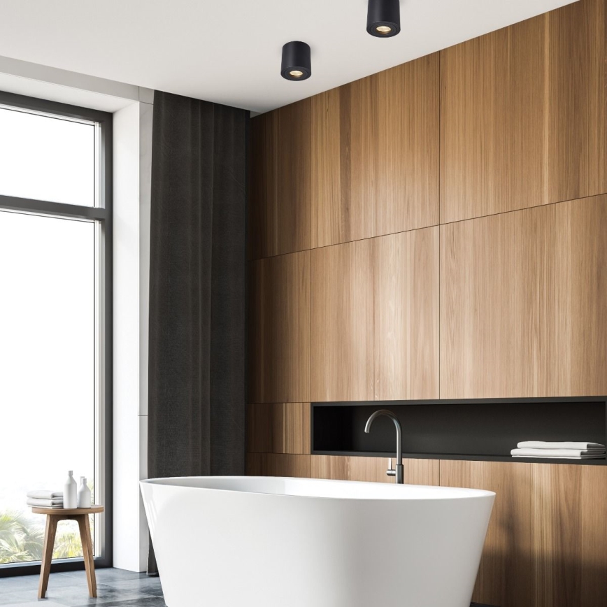 Zuma Line - LED RGBW dæmpbar badeværelses-spot 1xGU10/4,8W/230V IP44 sort + fjernbetjening