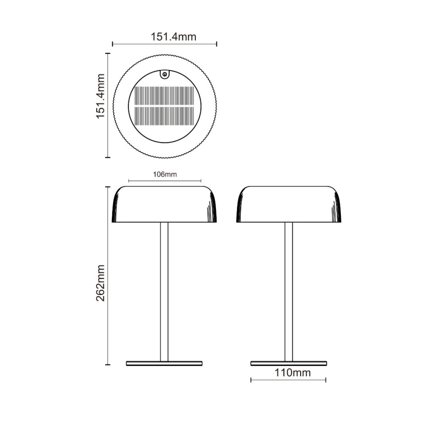 Zuma Line - Soldrevet LED bordlampe dæmpbar og genopladelig LED/2,5W/2000 mAh IP44 sort