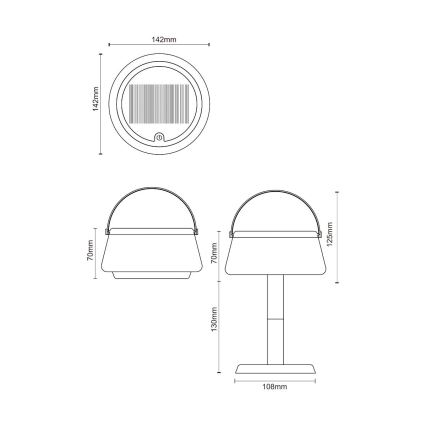 Zuma Line - Soldrevet LED bordlampe dæmpbar og genopladelig LED/2,2W/2000 mAh IP44 sort