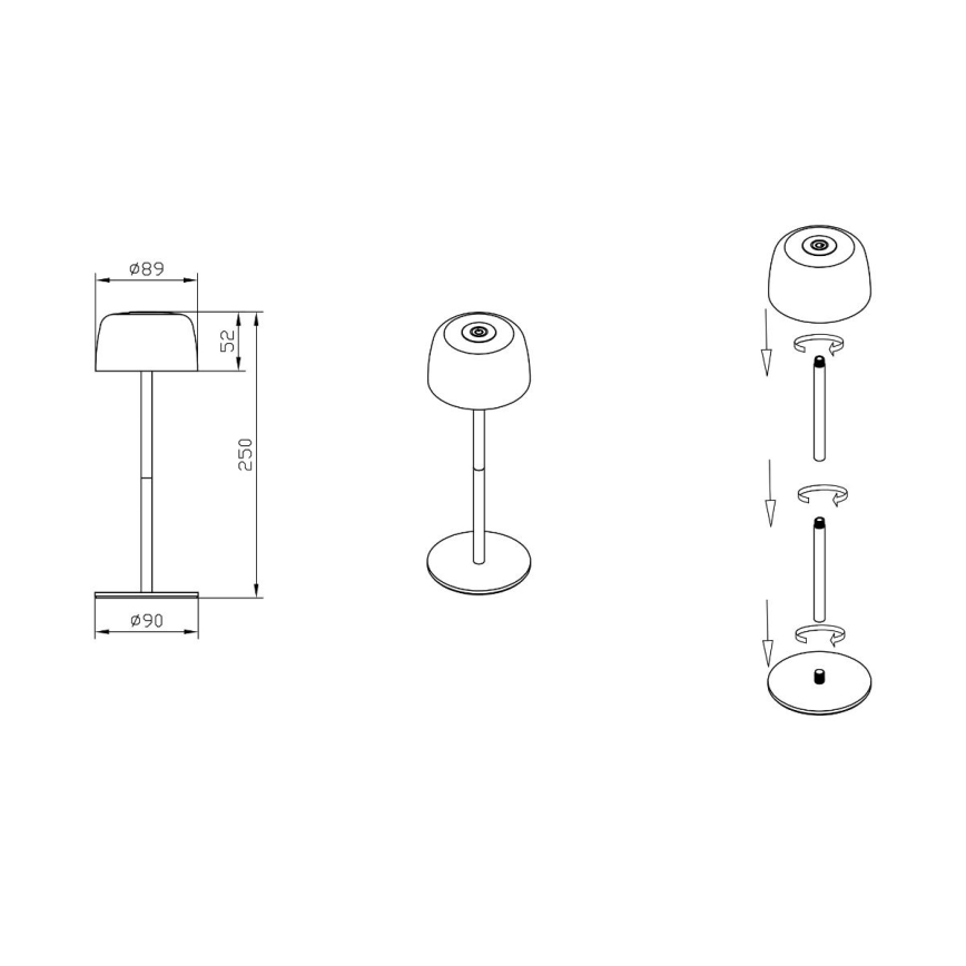 Zuma Line - LED bordlampe dæmpbar og genopladelig LED/2W/1200 mAh IP44 sort