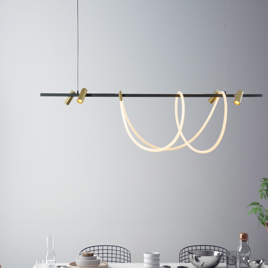 Zuma Line - LED pendel dæmpbar LED/60W + LED/7,5W/230V 2700-6000K sort/guldfarvet + fjernbetjening