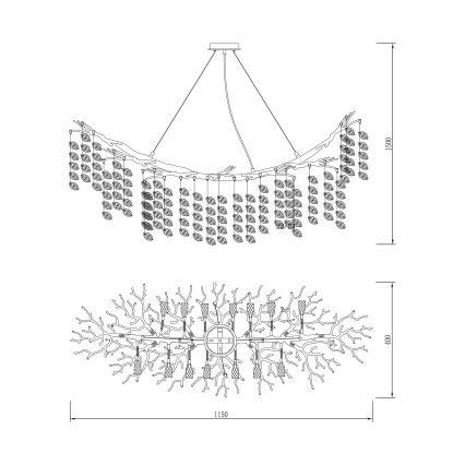Zuma Line - Lysekrone med wireophæng 14xG9/3,5W/230V 115x40 cm guld
