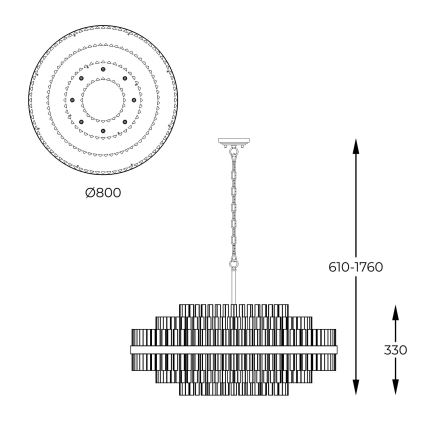 Zuma Line - Pendel med kædeophæng 16xG9/28W/230V diameter 80 cm guldfarvet