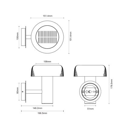 Zuma Line - Soldrevet LED væglampe LED/2,5W/2000 mAh IP44 sort
