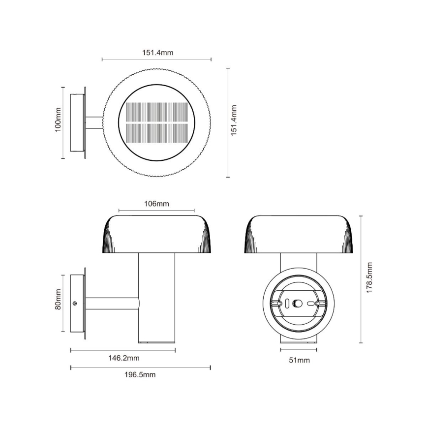 Zuma Line - Soldrevet LED væglampe LED/2,5W/2000 mAh IP44 sort