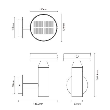 Zuma Line - Soldrevet LED væglampe med bevægelsessensor LED/4,5W/2000 mAh IP44 sort