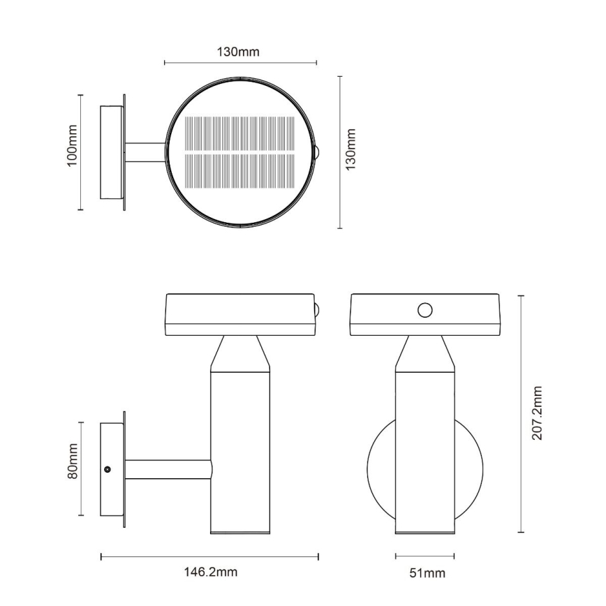 Zuma Line - Soldrevet LED væglampe med bevægelsessensor LED/4,5W/2000 mAh IP44 sort